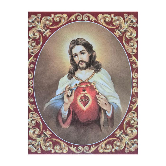 Sacred Heart with Red and Gold Border 8" x 10" Print