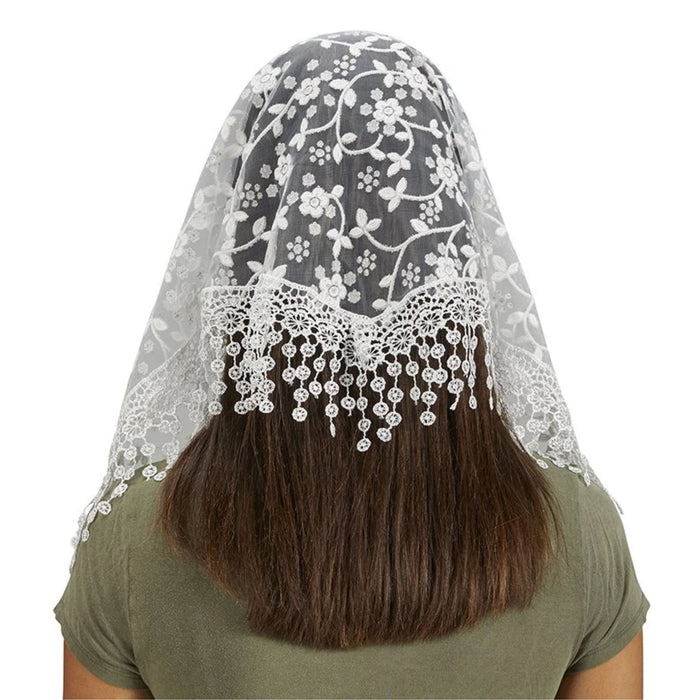 White Lace with Tassels Chapel Veil