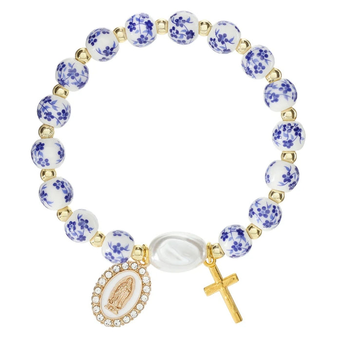 Our Lady of Guadalupe Floral Ceramic Bead Bracelet