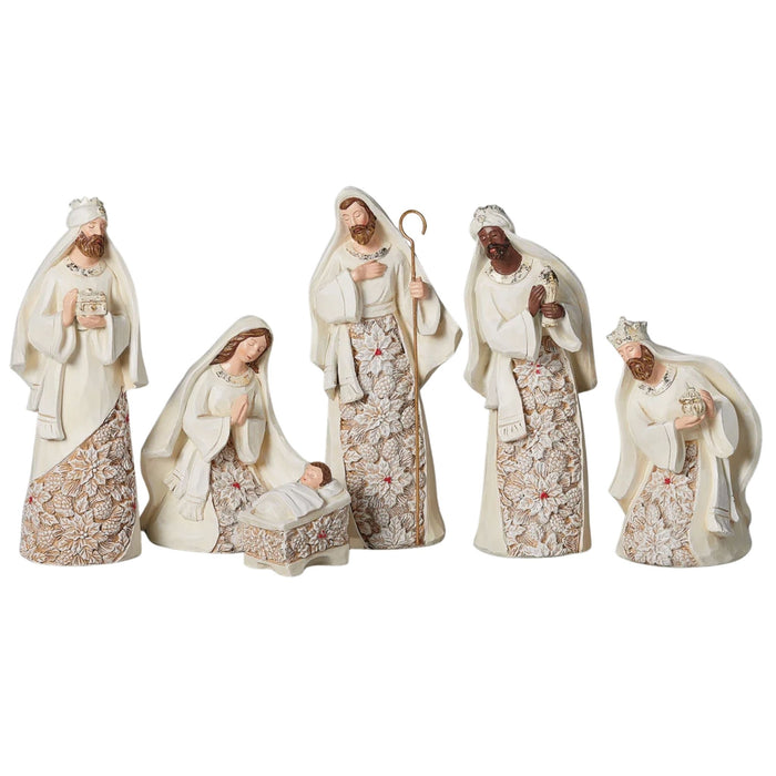 Nativity 6 Piece Set with Poinsettia Accents