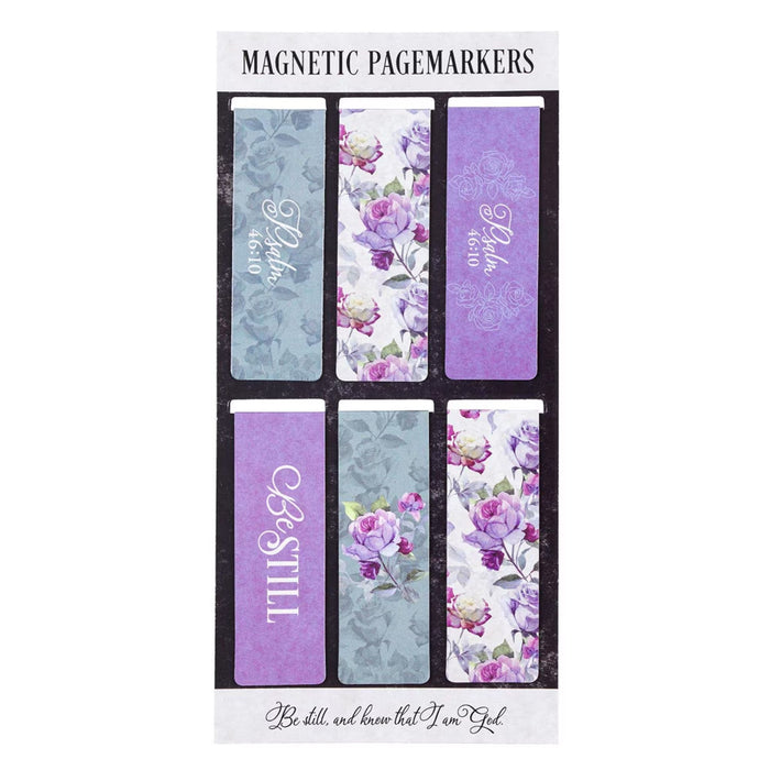 Magnetic Bookmark Set Be Still Blue and Purple Roses