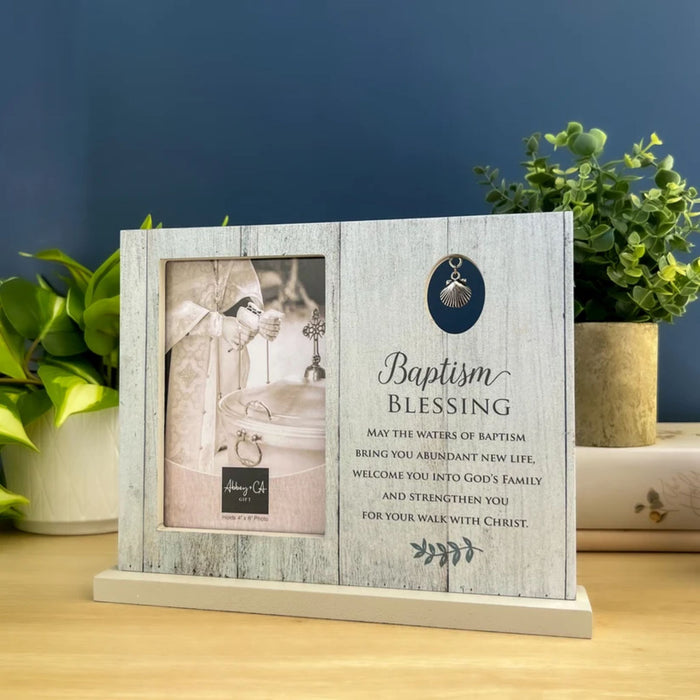 Baptism Blessing Frame with Shell Dangle Charm