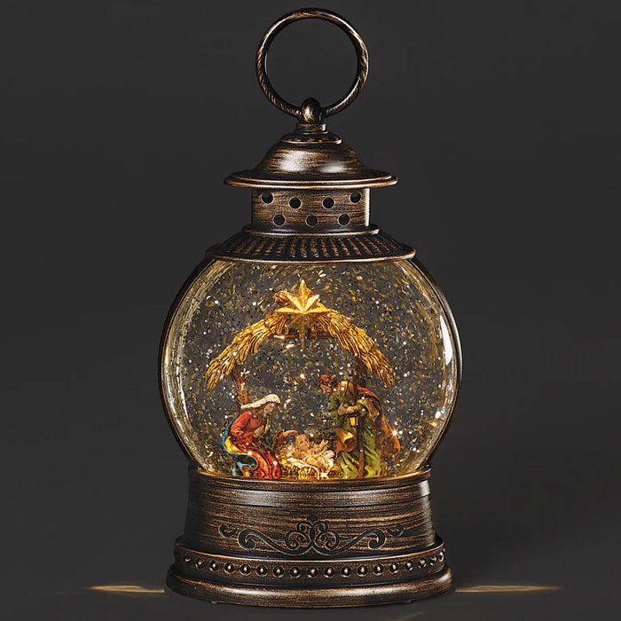 Nativity Lighted Swirl Bronze Lantern