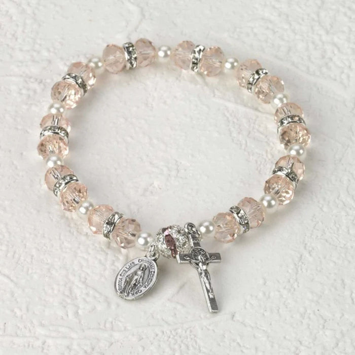 Rosary Bracelet Pink Crystal Beads