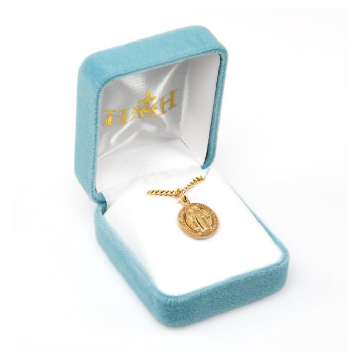 St Benedict Round Medal Gold Over Sterling on 18" Chain