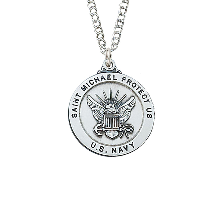 U.S. Navy "St Michael Protect Us" Sterling Silver Medal on 24" Chain