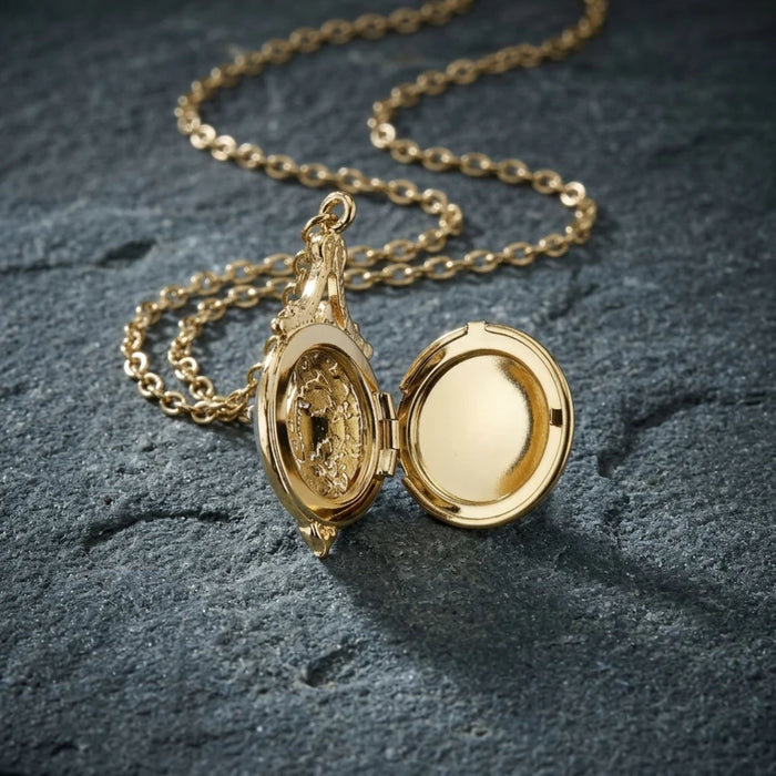 Enamel Madonna and Child Locket Necklace 18"