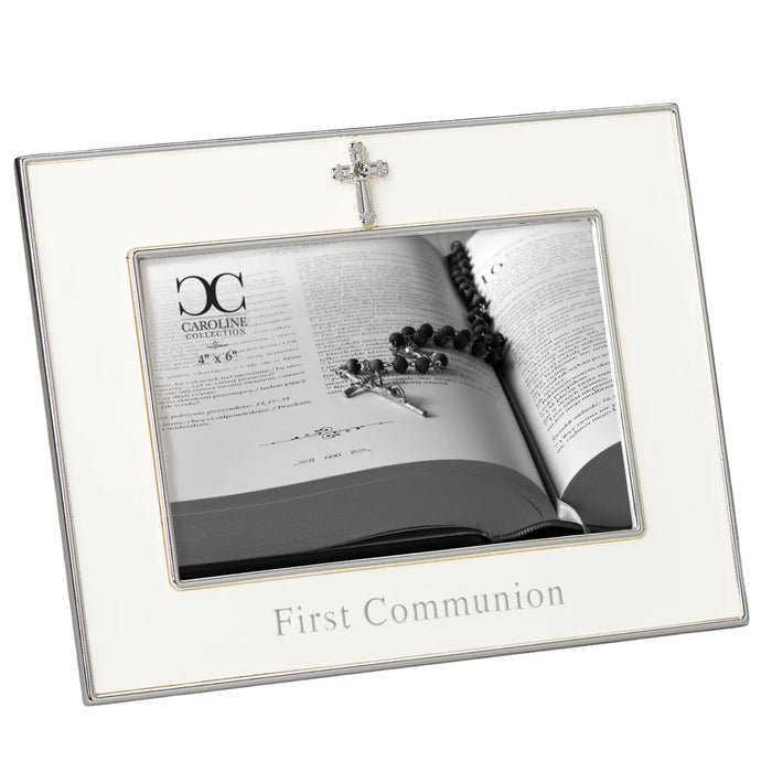 First Communion 4" x 6" Frame in White With Embelished Cross