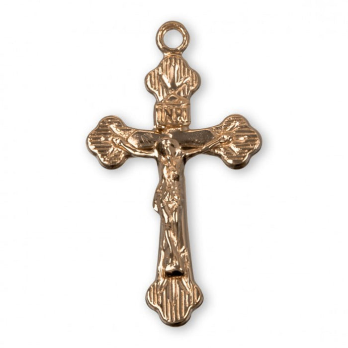 Crucifix 1" Flare Tipped Gold Over Sterling on 18" Chain