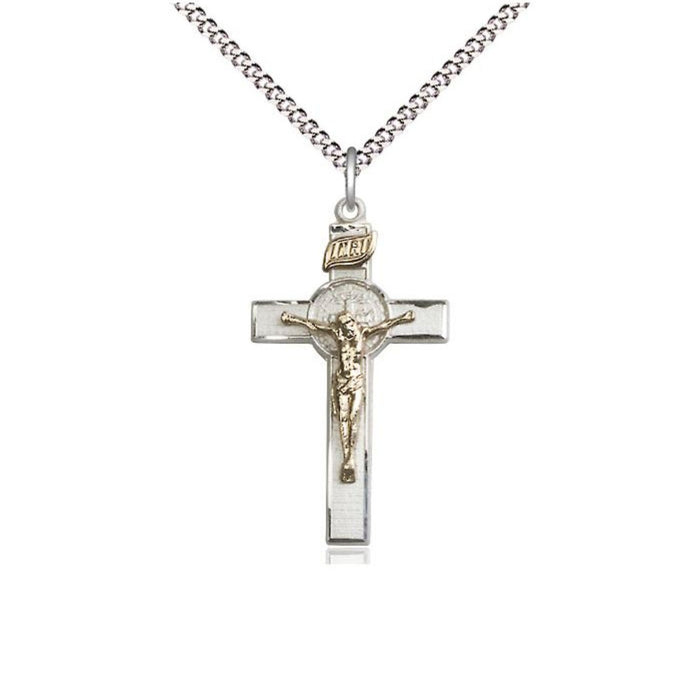 St Benedict Crucifix Medal Two-tone on 18" Chain