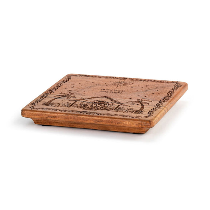 Silent Night Holy Night Etched Wood Trivet