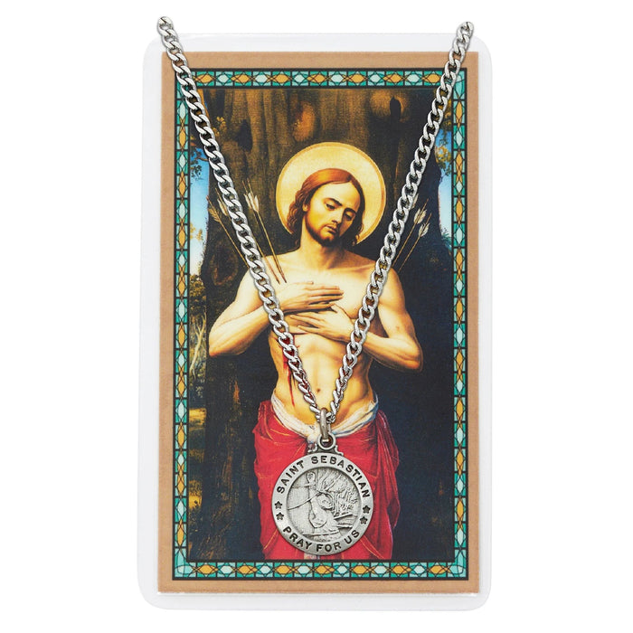 St Sebastian Pewter Medal on 24" Chain and Card Set