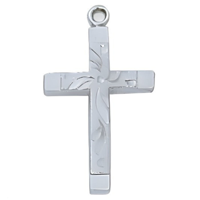 Cross with Engraved Swirls 0.75" Sterling Silver on 18" Chain