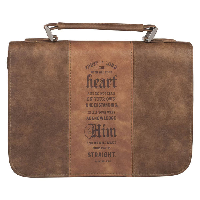 Bible Cover (M) "Trust in the Lord" Brown Faux Leather