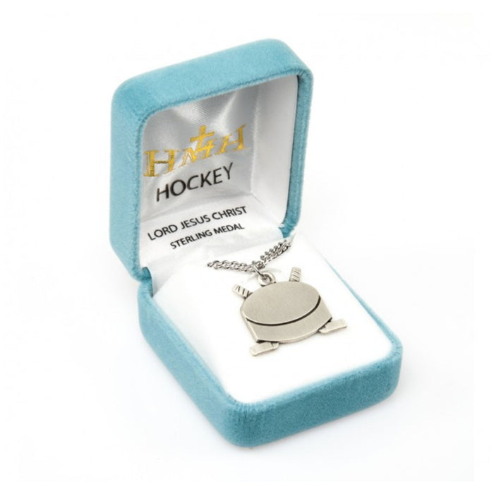 Hockey Sterling Silver Medal with St Sebastien on 24" Chain