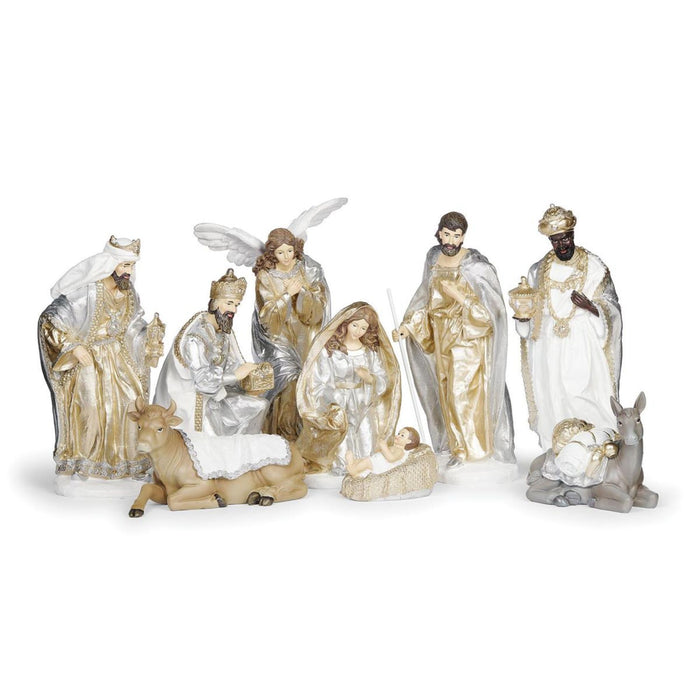 Nativity 9 Piece Set 12" High in Gold & Silver