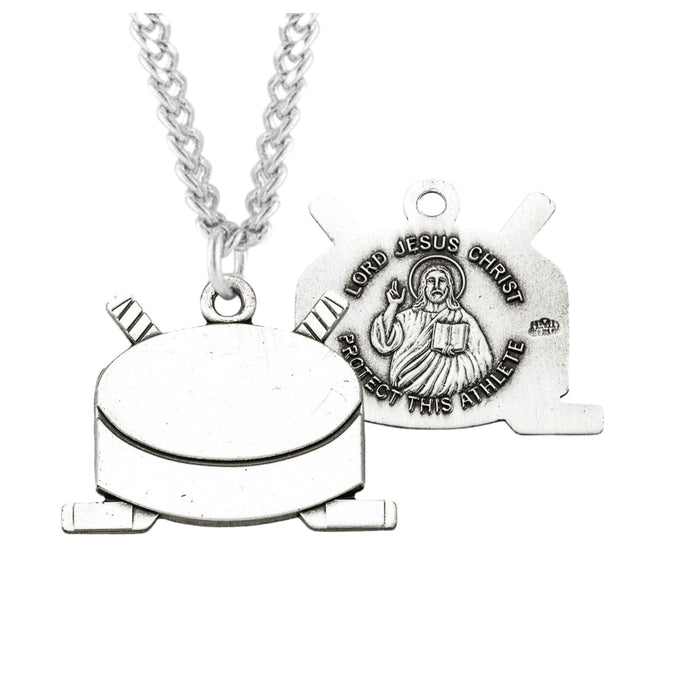 Hockey Sterling Silver Medal with St Sebastien on 24" Chain