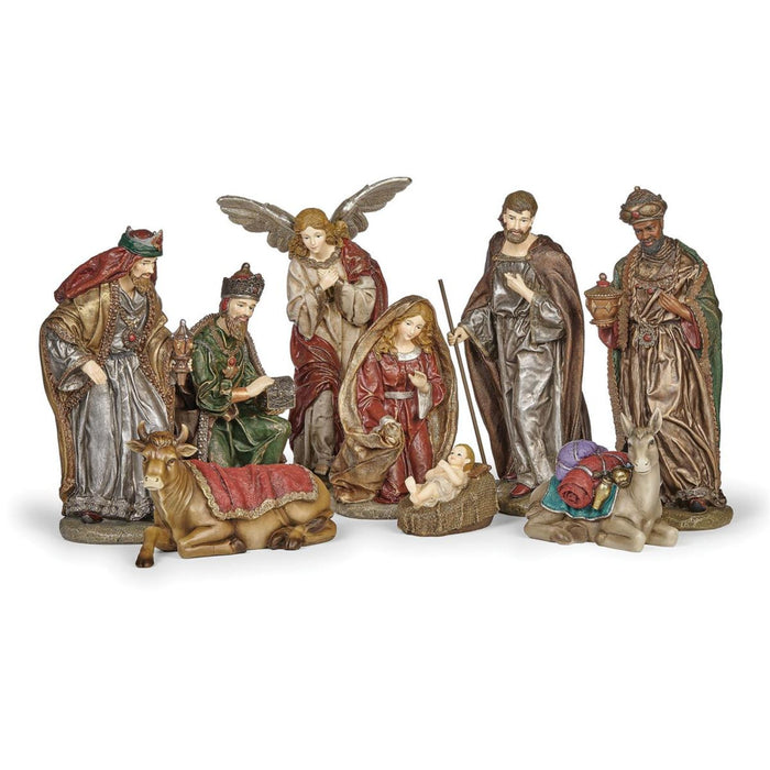 Nativity 9 Piece Set 12" High in Copper & Silver