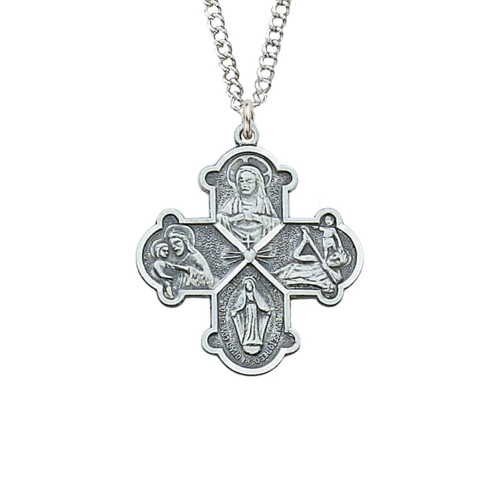 Four Way Medal Sterling Silver on 24" Chain