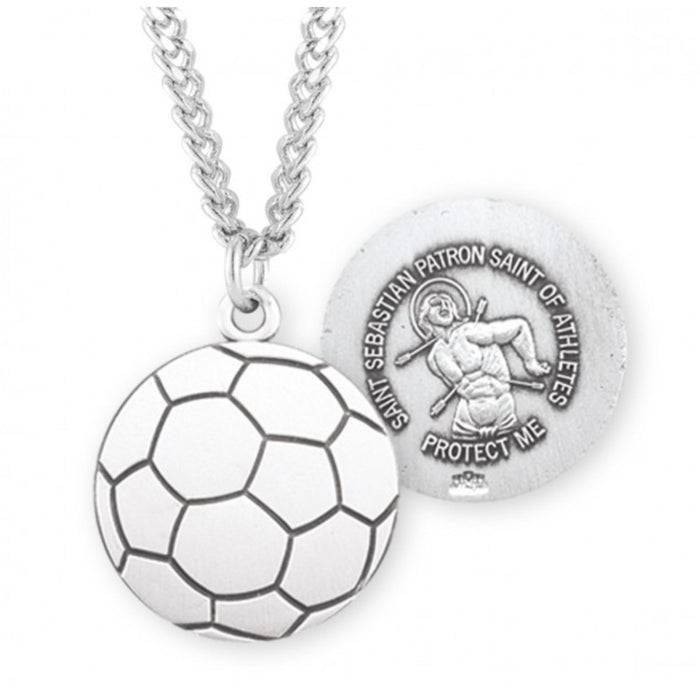 Soccer Sterling Silver Medal with St Sebastian on 24" Chain
