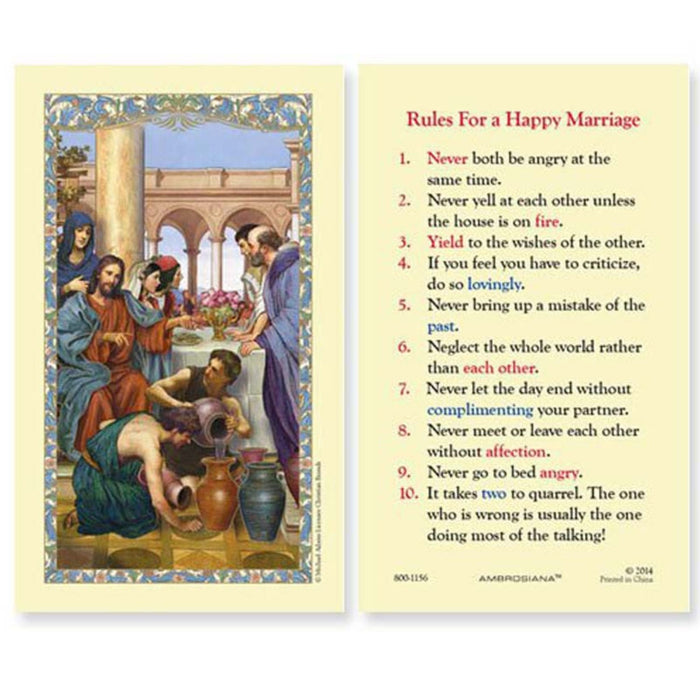 Rules for a Happy Marriage Holy Card
