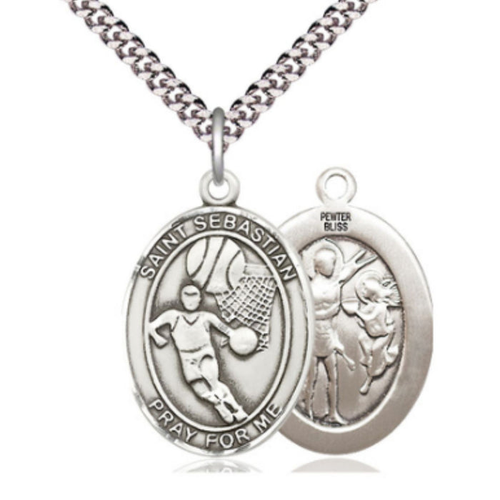 Basketball Medal with St Sebastian Pewter on 18" Chain