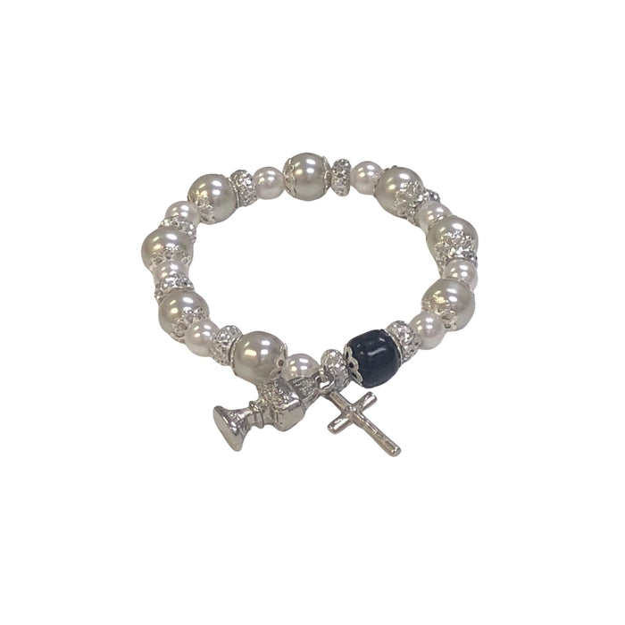 First Communion Bracelet Imitation Pearl With Chalice And Cross
