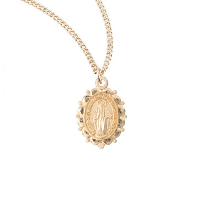 Miraculous Medal Scalloped Edge Gold Over Sterling on 18" Chain