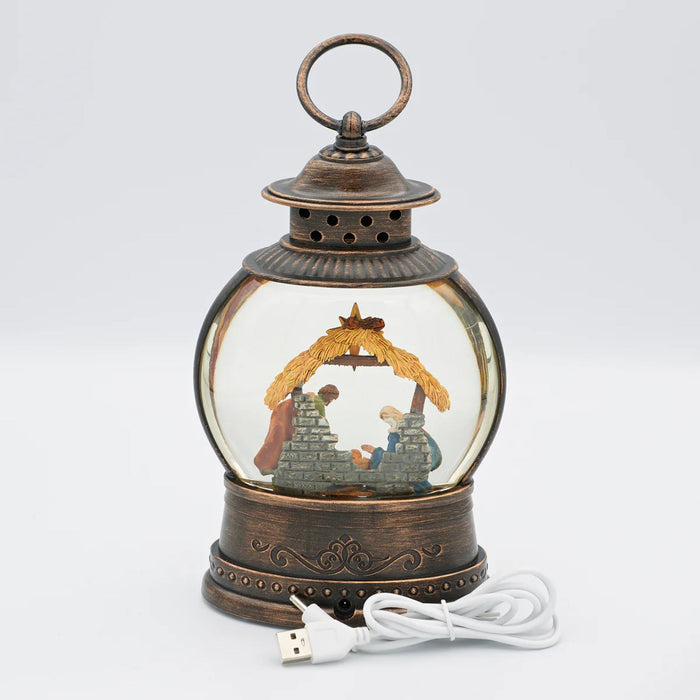 Nativity Lighted Swirl Bronze Lantern