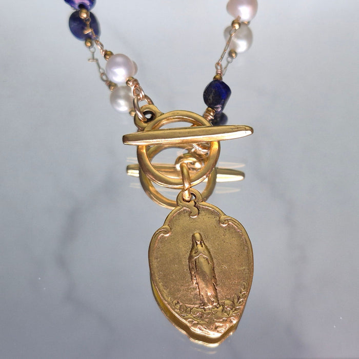 Awesome Wonder Unique Mary Necklace in White and Navy