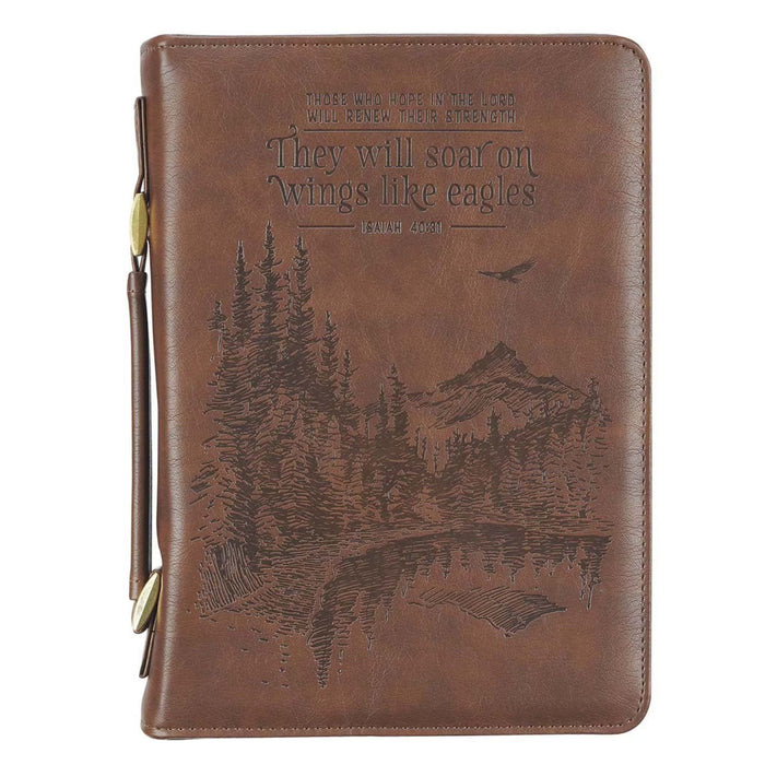 Bible Cover (M) " On Wings Like Eagles" Brown