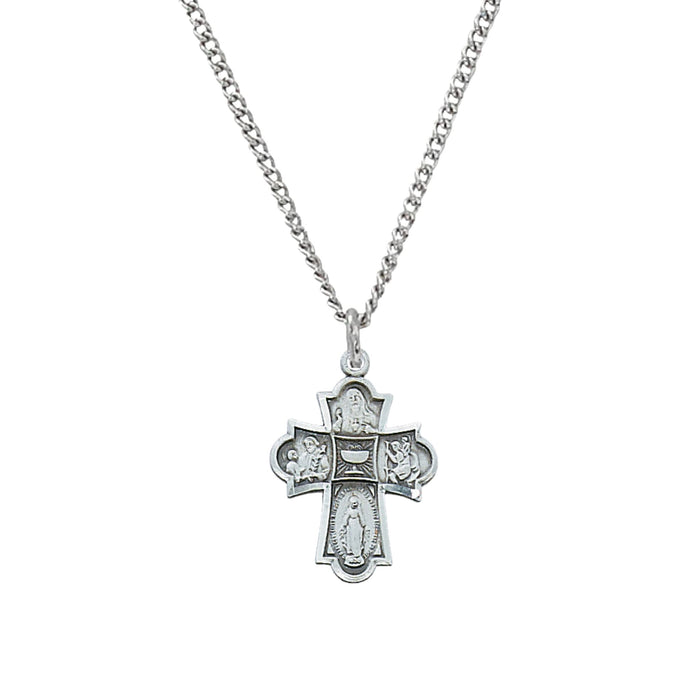 Four Way First Communion Medal on 18" Chain