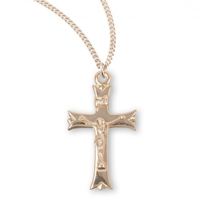 Crucifix Gold Plated with Notched Flare Tips on 18" Chain