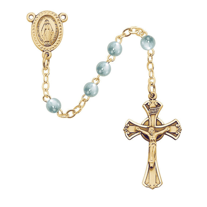 Rosary Gold Plated 3mm Blue Glass Beads