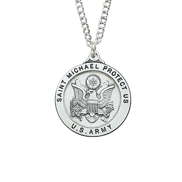 U.S. Army "St Michael Protect Us" Sterling Silver Medal on 24" Chain