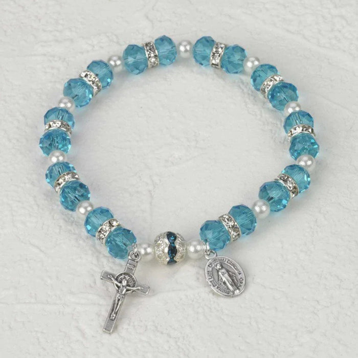 Rosary Bracelet Aqua Crystal Beads