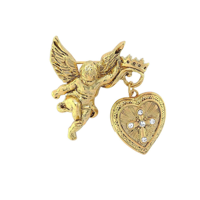 Brooch Winged Angel Crystal Cross Heart Locket