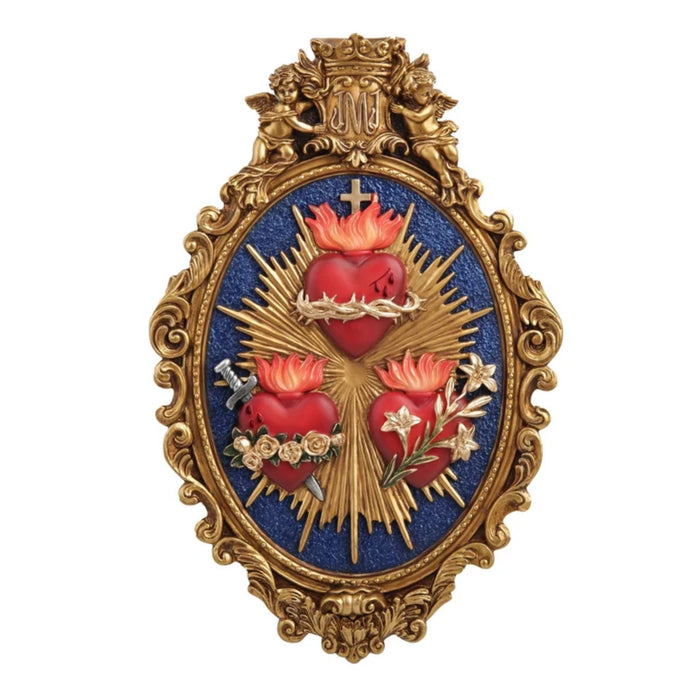 Three Hearts Plaque in Hand-painted Color