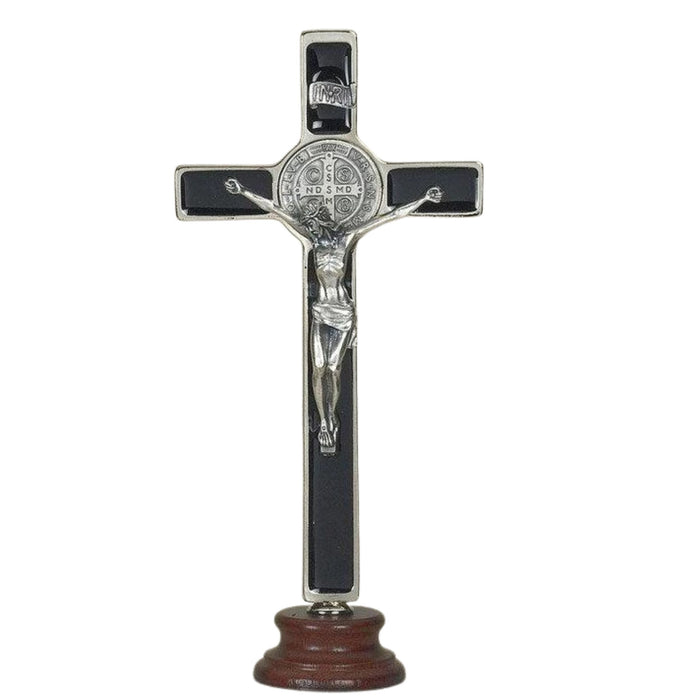 Standing St Benedict Crucifix 8" Metal and Black Enamel