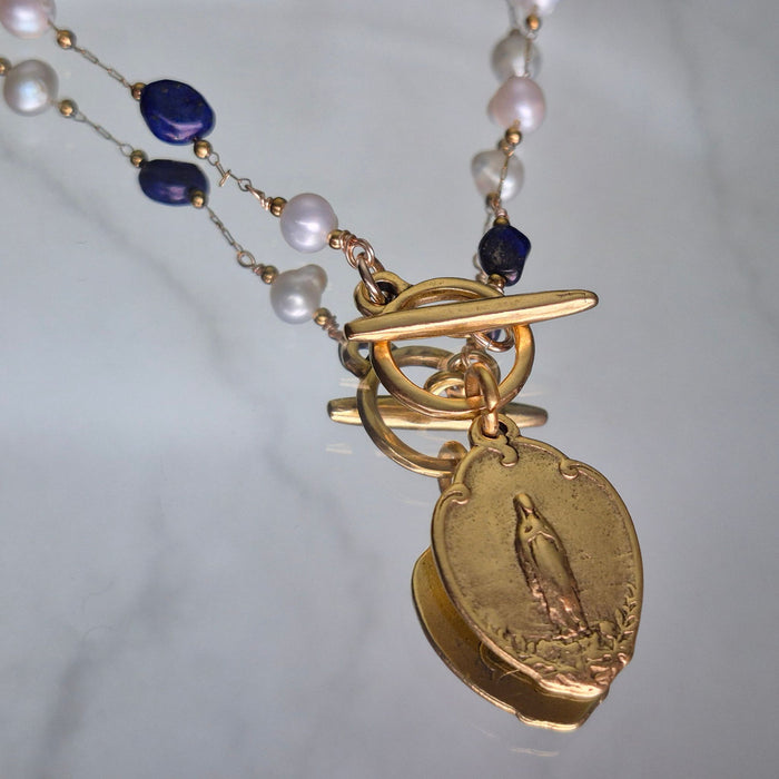 Awesome Wonder Unique Mary Necklace in White and Navy