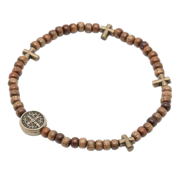 St Benedict Rosary Bracelet Brown Wood