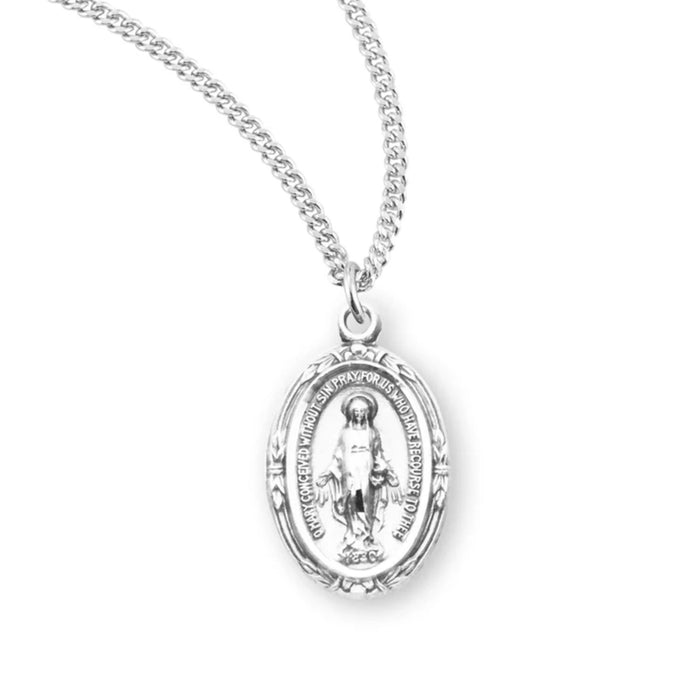 Miraculous Medal Sterling Silver Oval on 18" Chain