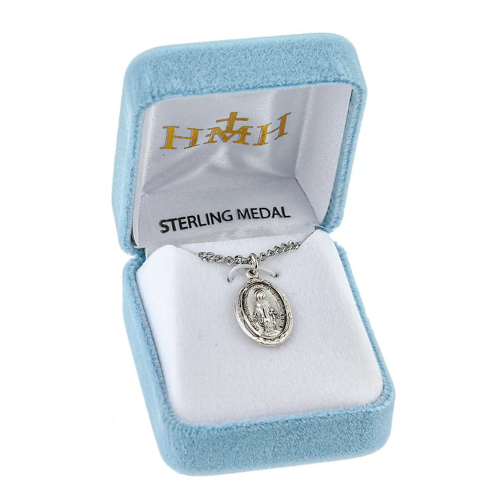 Miraculous Medal Sterling Silver Oval on 18" Chain