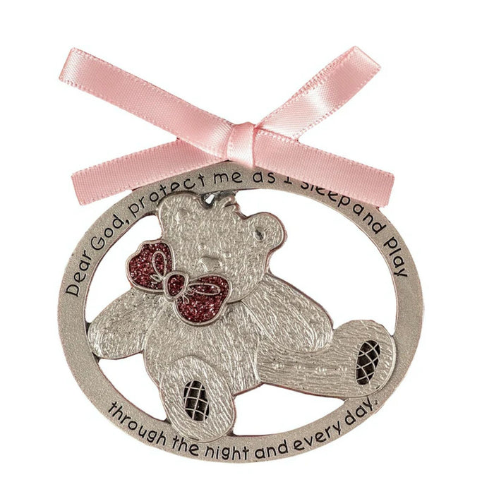 Crib Medal Teddy Bear Pink Ribbon