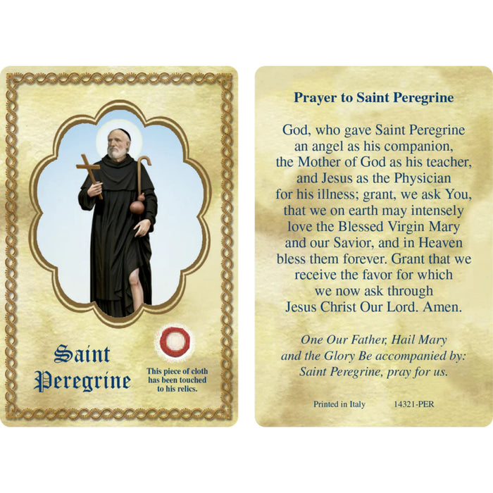 St Peregrine Patron of Cancer Third Class Relic Card