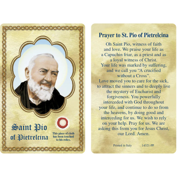 St Pio Patron of Pain Third Class Relic Card