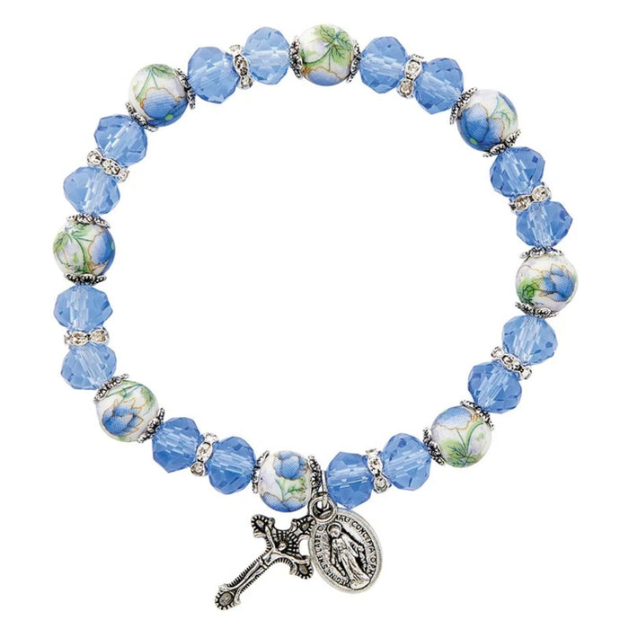 Blue Faceted Crystal Miraculous Medal Bracelet