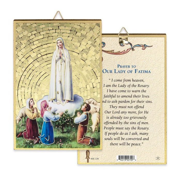 Our Lady of Fatima 4" x 6"  Gold Foil Mosaic Plaque
