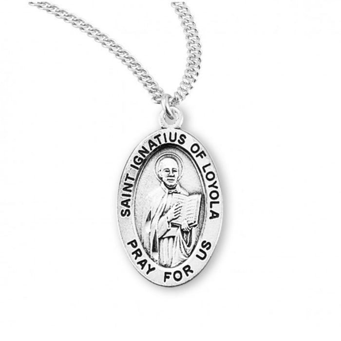 St Ignatius of Loyola Medal Sterling Silver Oval on 18" Chain
