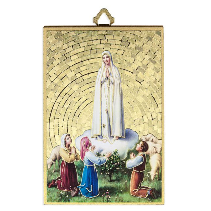 Our Lady of Fatima 4" x 6"  Gold Foil Mosaic Plaque